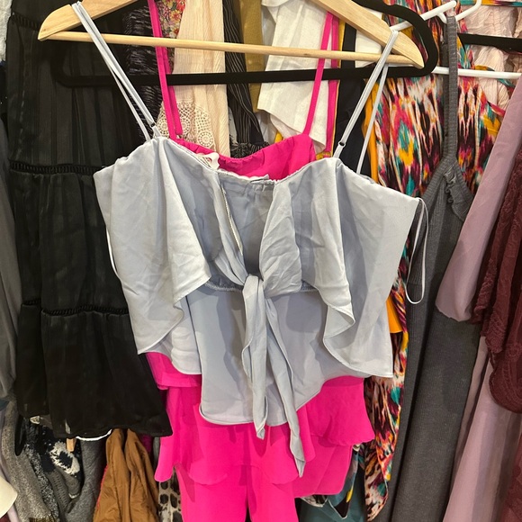 ASTR THE LABEL TIE BACK SQUARE NECK BLUE SILVER CAMI - Picture 9 of 9